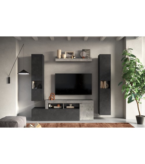 Ensemble meuble TV FREEDOM Béton/plomb 245 x 195 x 35 cm