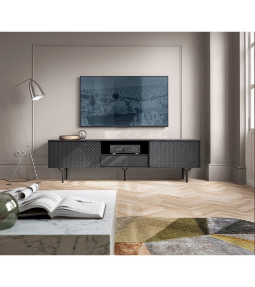 MEUBLE TV - RAVEN 3 noir avec pied métal 180 cm