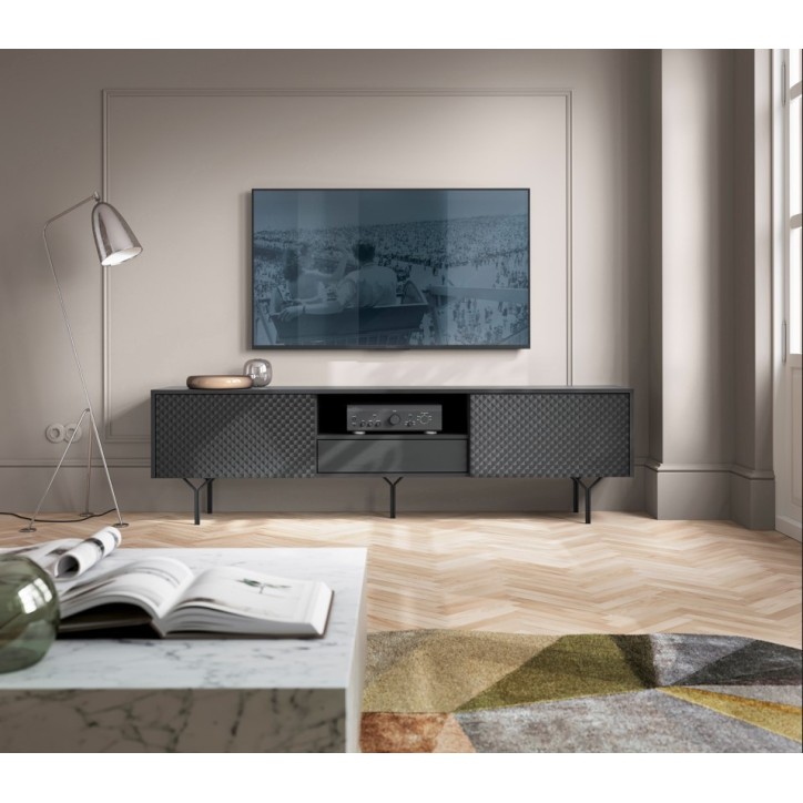 MEUBLE TV - RAVEN 3 noir avec pied métal 180 cm