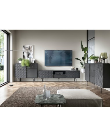MEUBLE TV - RAVEN 3 noir avec pied métal 180 cm