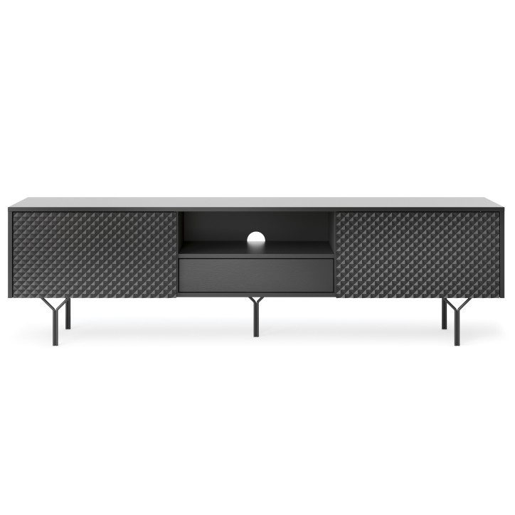 MEUBLE TV - RAVEN 3 noir avec pied métal 180 cm