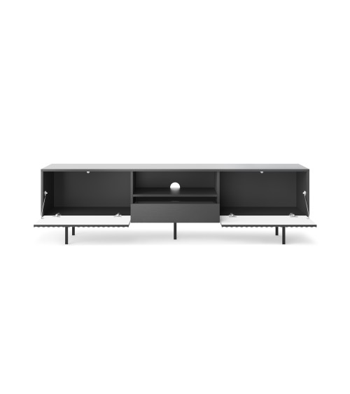 MEUBLE TV - RAVEN 3 noir avec pied métal 180 cm