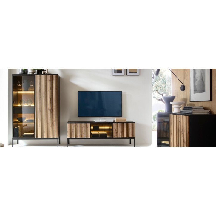 Meuble Tv  ODENSE 154 cm chêne et noir