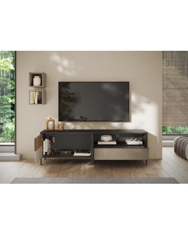 Meuble TV ETNA 206 cm Lave, argile et chêne mercure 2 portes et un tiroir