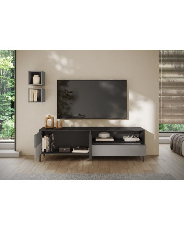 Meuble TV ETNA 206 cm Plomb, gypse et ardoise 2 portes et un tiroir