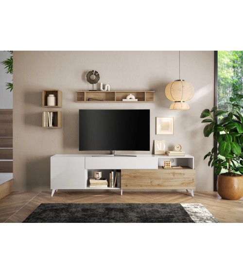 Meuble TV ANDORRE 240 cm 2 portes et 1 tiroir Coloris au choix