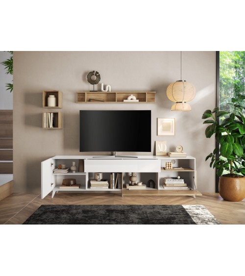 Meuble TV ANDORRE 240 cm 2 portes et 1 tiroir Coloris au choix