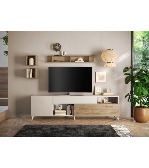 Meuble TV ANDORRE 240 cm 2 portes et 1 tiroir Coloris au choix