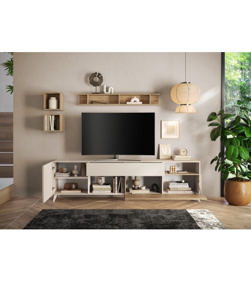 Meuble TV ANDORRE 240 cm 2 portes et 1 tiroir Coloris au choix