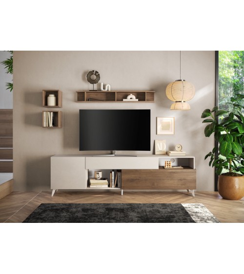 Meuble TV ANDORRE 240 cm 2 portes et 1 tiroir Coloris au choix