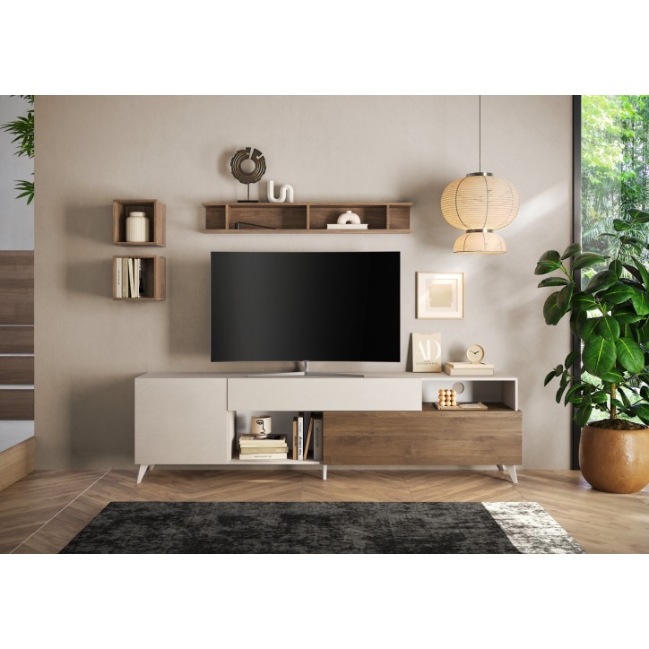 Meuble TV ANDORRE 240 cm 2 portes et 1 tiroir Coloris au choix