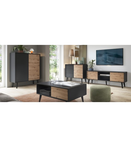 Meuble TV  WILLOW 154 cm chêne et noir