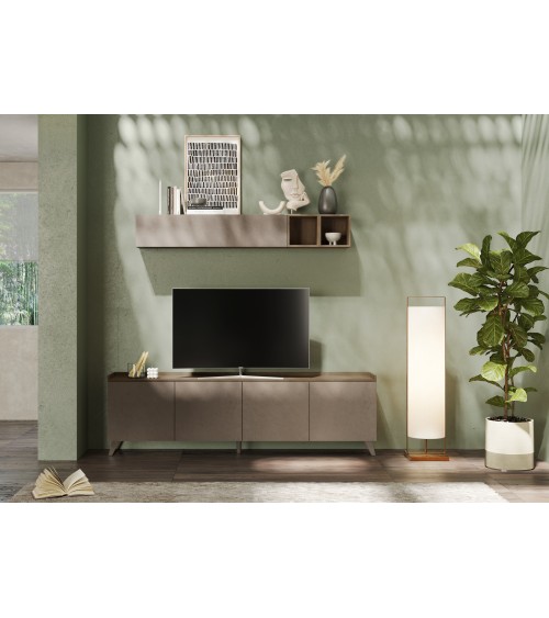 Meuble TV PAUL 240 cm Bronze et Mercure 4 portes