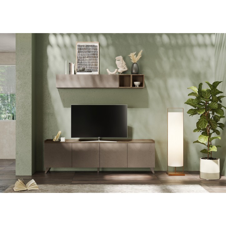 Meuble TV PAUL 240 cm Bronze et Mercure 4 portes