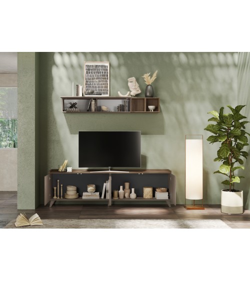Meuble TV PAUL 240 cm Bronze et Mercure 4 portes