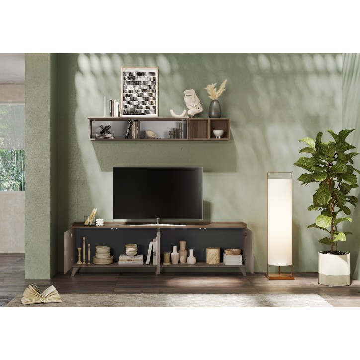 Meuble TV PAUL 240 cm Bronze et Mercure 4 portes