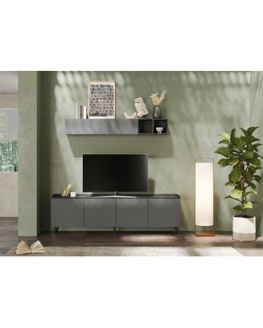 Meuble TV PAUL 240 cm Ardoise et Plomb 4 portes