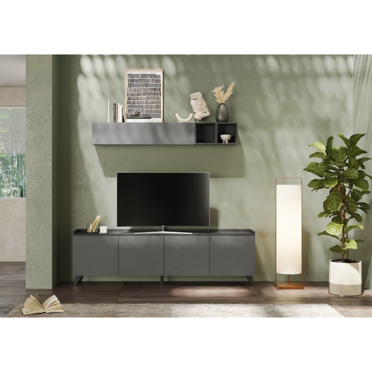 Meuble TV PAUL 240 cm Ardoise et Plomb 4 portes