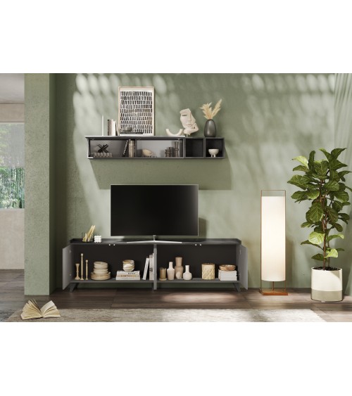 Meuble TV PAUL 240 cm Ardoise et Plomb 4 portes