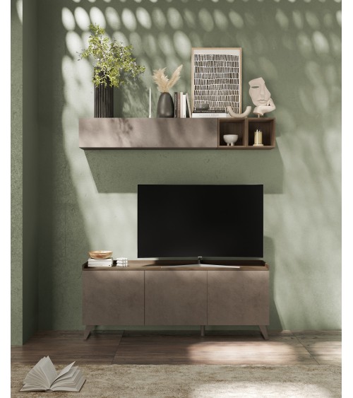 Meuble TV PAUL 180 cm Bronze et Mercure 3 portes