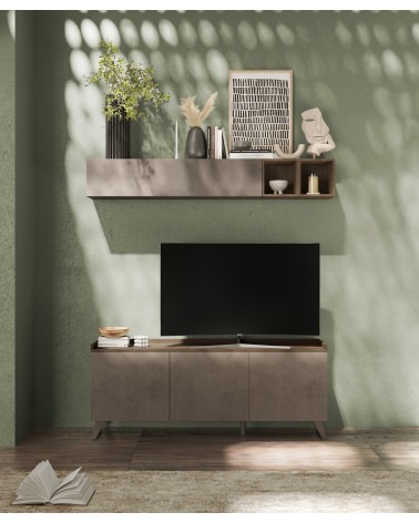 Meuble TV PAUL 180 cm Bronze et Mercure 3 portes