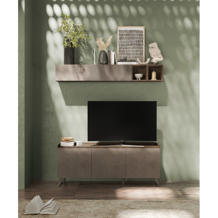 Meuble TV PAUL 180 cm Bronze et Mercure 3 portes