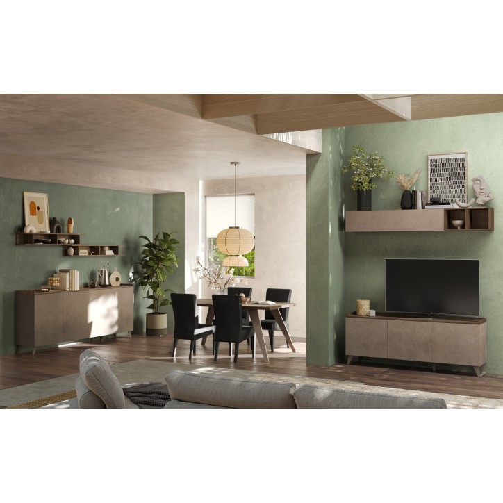 Meuble TV PAUL 180 cm Bronze et Mercure 3 portes