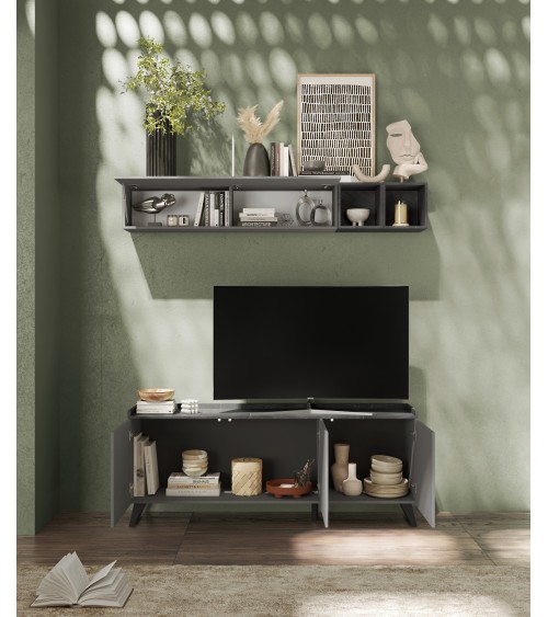 Meuble TV PAUL 180 cm Ardoise et Plomb 3 portes