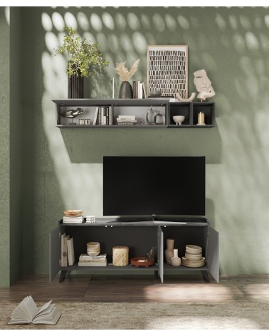 Meuble TV PAUL 180 cm Ardoise et Plomb 3 portes