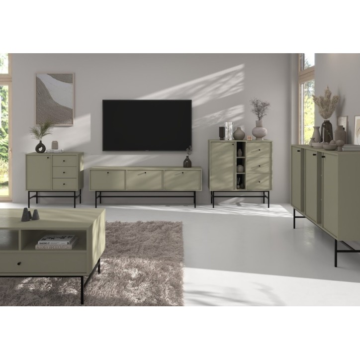 Meuble TV Kyoto II vert eucalyptus 180 cm 3 portes