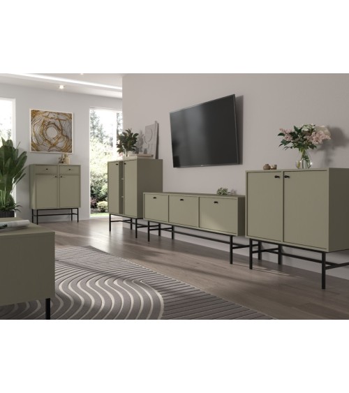 Meuble TV Kyoto II vert eucalyptus 180 cm 3 portes