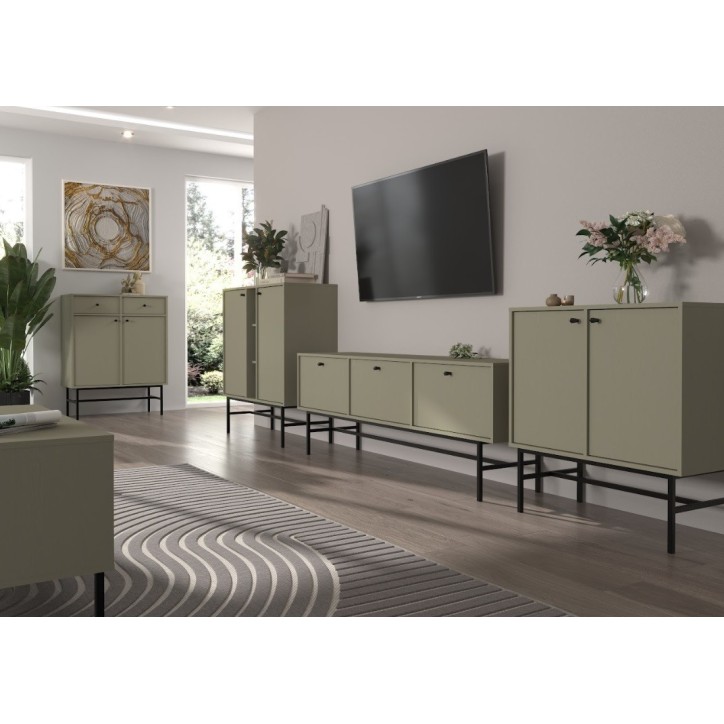 Meuble TV Kyoto II vert eucalyptus 180 cm 3 portes