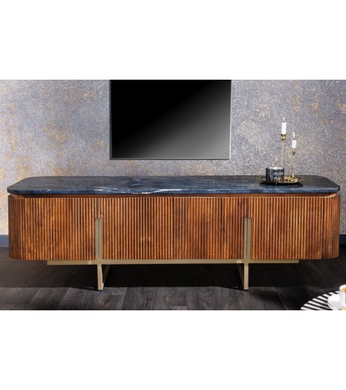 Meuble TV LINE III en bois massif de manguier + marbre