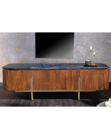 Meuble TV LINE III en bois massif de manguier + marbre