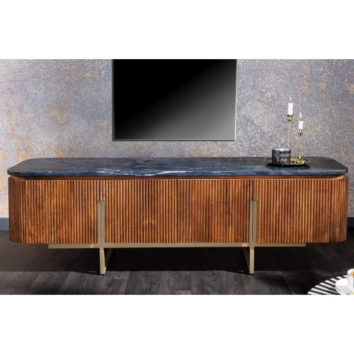 Meuble TV LINE III en bois massif de manguier + marbre