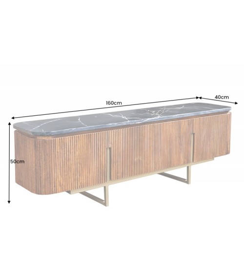 Meuble TV LINE III en bois massif de manguier + marbre