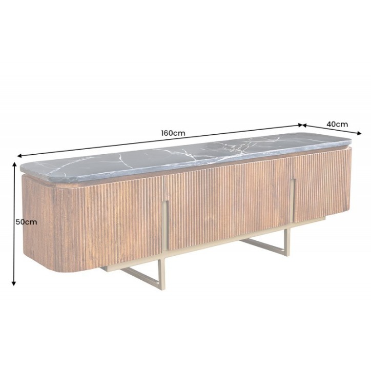 Meuble TV LINE III en bois massif de manguier + marbre