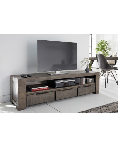 Meuble TV gris RUSTICO en bois massif de manguier