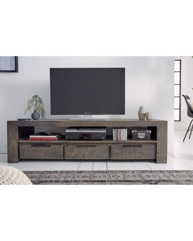 Meuble TV gris RUSTICO en bois massif de manguier