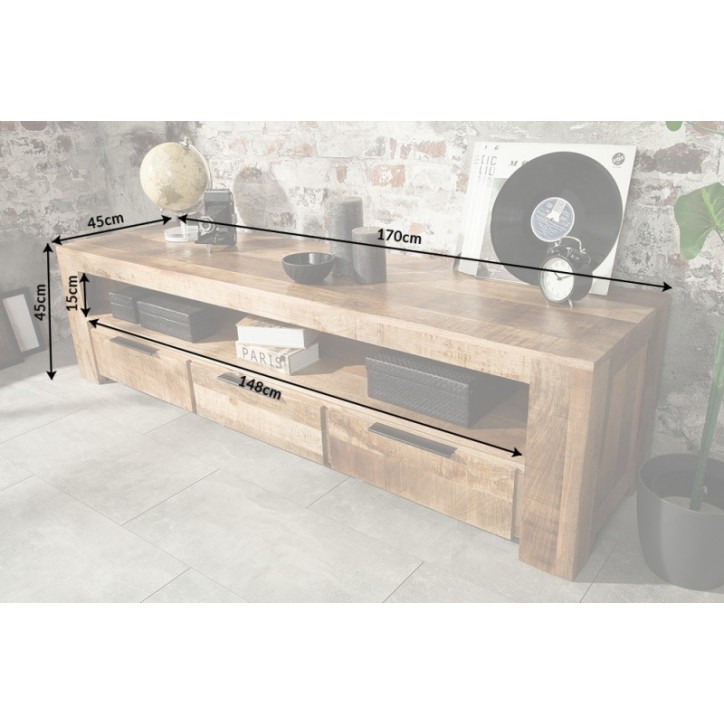 Meuble TV RUSTICO en bois massif de manguier 170 cm