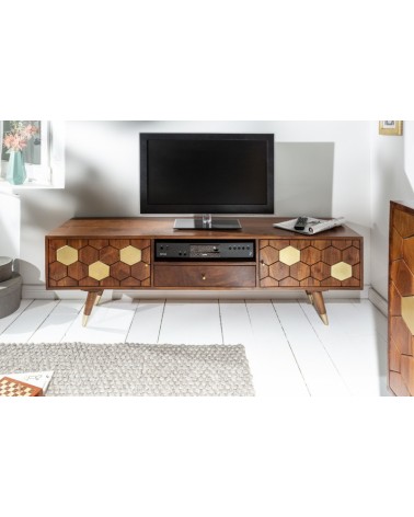 Meuble TV HEXAGONE bois massif d'acacia