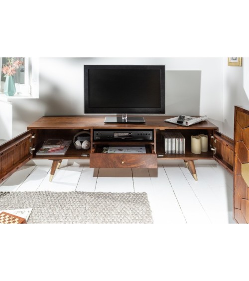 Meuble TV HEXAGONE bois massif d'acacia