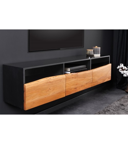 Meuble TV suspendu BRUT en bois d'acacia