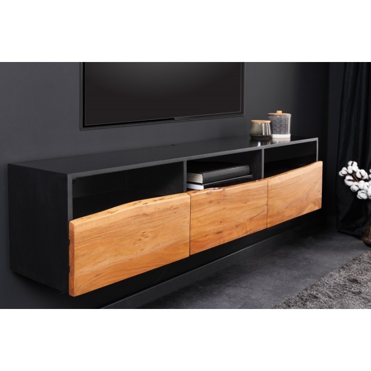 Meuble TV suspendu BRUT en bois d'acacia