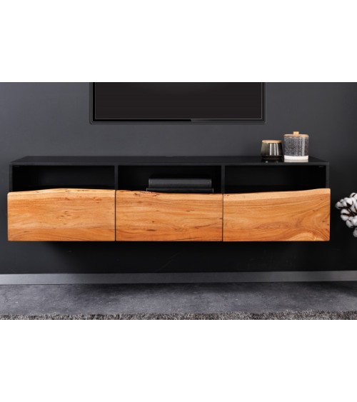 Meuble TV suspendu BRUT en bois d'acacia