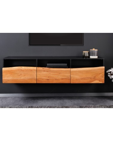 Meuble TV suspendu BRUT en bois d'acacia
