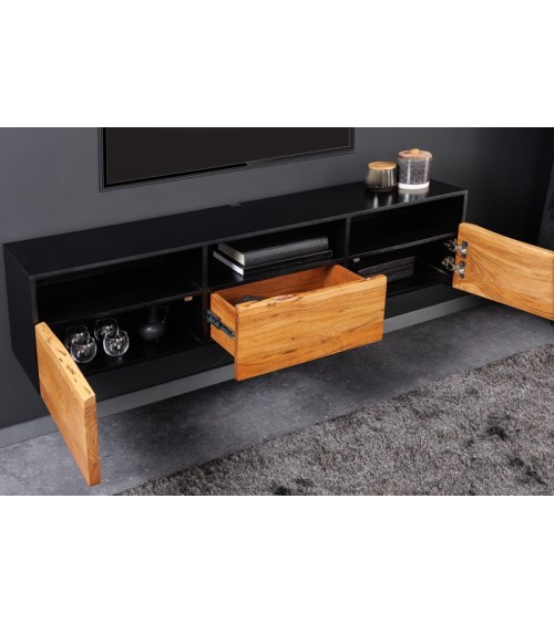 Meuble TV suspendu BRUT en bois d'acacia