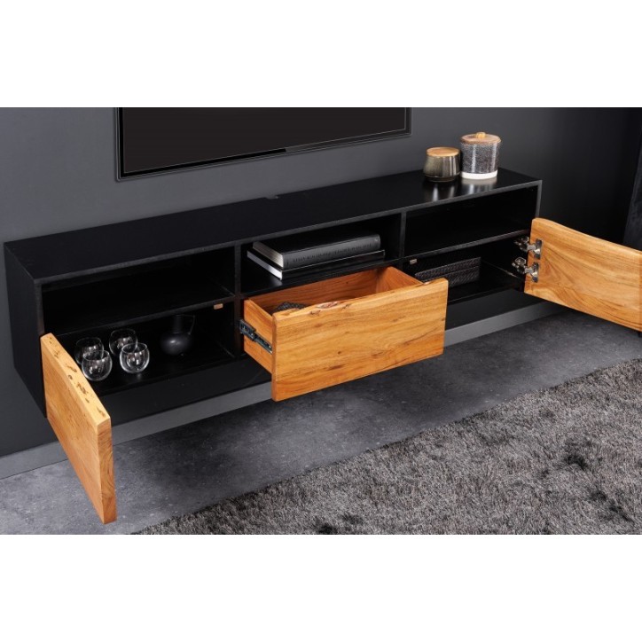 Meuble TV suspendu BRUT en bois d'acacia