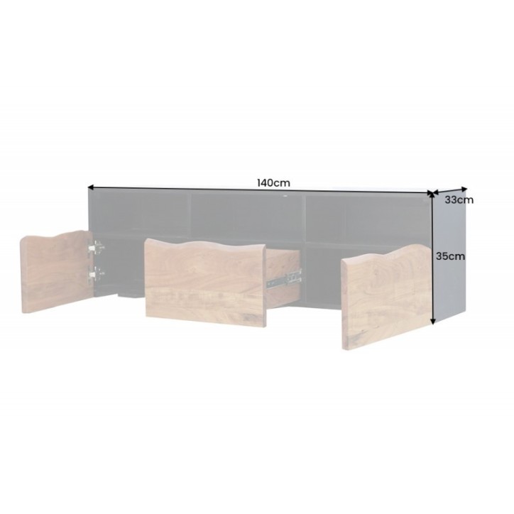 Meuble TV suspendu BRUT en bois d'acacia