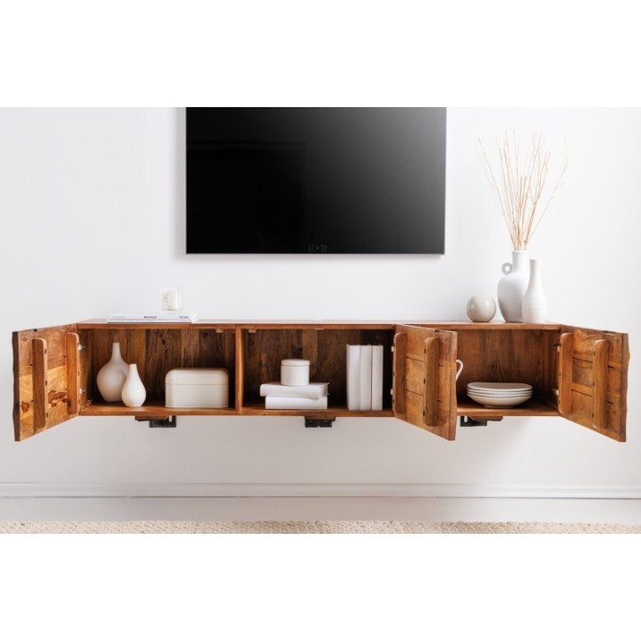 Meuble TV suspendu INFINITY en bois massif de manguier